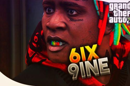 6ix9ine's teeth, hair and tattoo